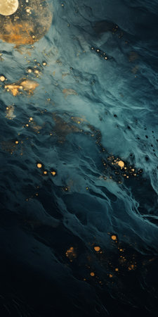 aerial abstractions inspire this wall painting featuring dark aquamarine and gold tones. with a focus on environmental awareness, the detailed marine views showcase fluidity and depth. the use of vray tracing enhances the realistic portrayal of the dark yellow and dark blue hues, creating a captivating visual experience. ai generatedの素材