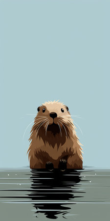 a beaver peacefully rests on the water, surrounded by a simplistic vector art depiction of the sky above. this characterful animal portrait showcases meticulous details, reminiscent of prairiecore aesthetics. the artwork, inspired by liam gillick, features charming characters in shades of dark beige and sky-blue. ai generatedの素材