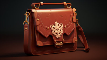 medieval satchel 3d model by afs, inspired by cyril rolando's style. this 3d print showcases a dark gold and light crimson color scheme, reminiscent of fujifilm eterna 500t film. created with the influence of akihiko yoshida, the realistic rendering captures subtle details, resulting in a handheld masterpiece. ai generatedの素材