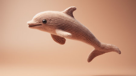 an inflatable knitted dolphin floats in the air, showcasing a unique texture exploration style. rendered in maya by sacha goldberger, this captivating photograph features a combination of light magenta and light brown hues. the macro photography highlights the intricate details of the dolphin, while its code-based creation adds a touch of innovation. this stunning image has also been recognized as a contest winner. ai generatedの素材