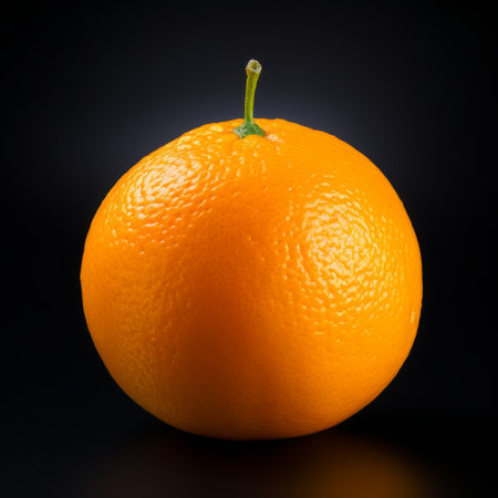 a white-skinned orange is depicted in this photo, showcasing a realist lifelike accuracy. the composition features dramatic lighting and mesmerizing optical illusions, achieved through focus stacking. the dark orange hue contrasts beautifully with the minimalistic japanese style, while vibrant use of light and shadow adds depth to the image. ai generatedの素材