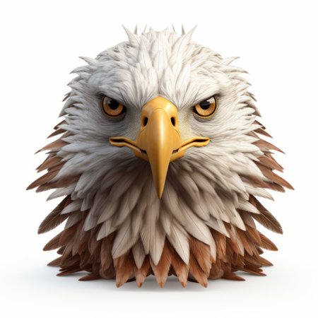 a bald eagle 3d resizer featuring expressive character design. this white and brown bird showcases a strong facial expression with spiky mounds. the portraiture iconography is highlighted against a white background, emphasizing emotion over realism. ai generatedの素材