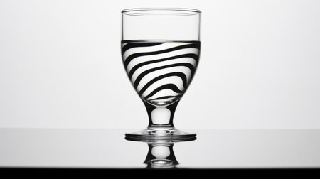 a zebra design wine glass captured in the style of long exposure and focus stacking. this abstract minimalistic piece is reminiscent of the works of martin creed and julian opie. the luminosity of the water adds a touch of intrigue, perfect for the absinthe culture and those who appreciate abstract minimalism. ai generatedの素材