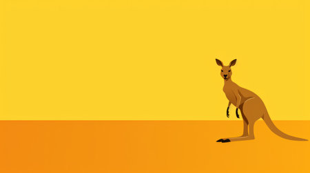 an orange kangaroo stands on a minimalist orange background, creating a visually striking image. the handscroll style adds a unique touch to the artwork, which is rendered in dark yellow and yellow hues. this 3840x2160 resolution image, with its kimoicore aesthetic and 2d design, is perfect for advertisement-inspired projects. ai generatedの素材