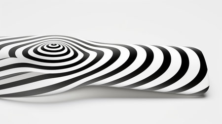 a spiral-shaped arrangement of black and white swatches, featuring a graphic design with a motion blur panorama style. this playful conceptual sculpture, reminiscent of carl kleiner's work, showcases striped patterns and offers a visually captivating experience. the high-definition image captures the essence of abstract minimalism, making it a must-see for appreciators of this artistic style. ai generatedの素材