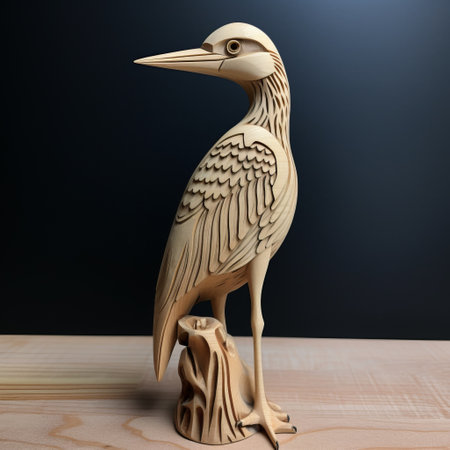 wooden carving of birds on top of piece of wood - high detailed, dark beige and light beige. raw materials, hyperrealistic marine life. canon af35m, meticulous linework precision, wandering eye. ai generatedの素材