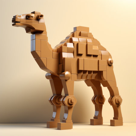 the tan camel in this 3d animation showcases the unique style of modular constructivism. inspired by the works of mark henson, the animation features pixel-perfect details and bold color blocks. with influences from modular construction and neo-plasticist art, the camel's design embodies classical proportions. ai generatedの素材
