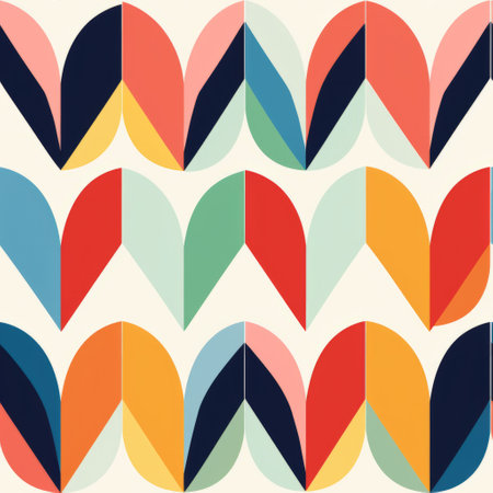 arrows print illustration by b. eames featuring colorful curves, repetition, and patterns. the artwork showcases soft and rounded forms with multi-layered color fields. inspired by mid-century illustration, it incorporates leaf patterns and modular designs. ai generatedの素材