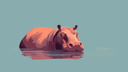 an underwater hippo, depicted in a realistic color palette, is seen holding its head above water. the illustration showcases simplified and stylized portraits, with a flat background reminiscent of traditional african art. the image is rendered in stunning 8k resolution, capturing the intricate details of the artwork. ai generatedの素材