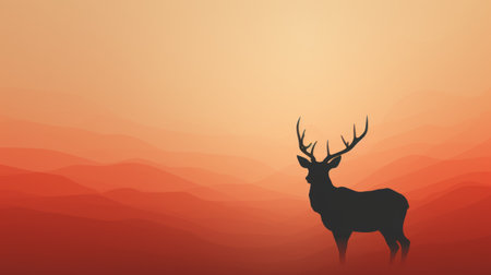a deer silhouette stands out in vibrant shades of red, orange, and yellow against a colorful background in this wallpaper. the style exudes an ominous vibe, combining realistic landscapes with soft edges. created by a minimalist graphic designer, the sepia tone adds a sense of quiet contemplation. this captivating image, with lush landscape backgrounds, was a contest winner. ai generatedの素材