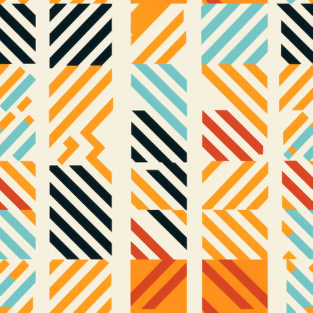 stripes fabric by dolo on spoonflower custom fabric. this fabric features cubist geometric shapes and native australian motifs in dark cyan and orange, as well as light beige and orange. the tightly cropped compositions and bold patterned quilts make it a perfect choice for simplistic vector art projects. ai generatedの素材