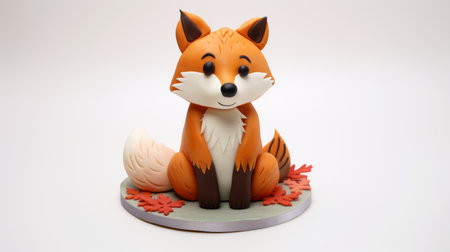 a fox figurine, made of rubber and designed in the style of detailed character illustrations, sits in a corner. the intricate details of the figurine, created by artists paul corfield and anastasiya dobrovolskaya, are complemented by the surrounding foliage. this kawaii-inspired creation was the winner of a contest. ai generatedの素材