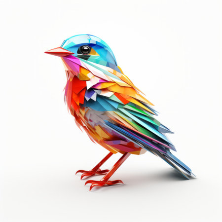 colorful birds in the style of contemporary animal sculptures are depicted in this hd stock image. the 3d papers create a layered translucency, giving the birds a unique and visually striking appearance. the absurdist installations and textured illustrations add depth to the image, while the digitally enhanced elements showcase the artistic style of kubisi art. created by sebastian errazuriz, this image is a captivating blendの素材