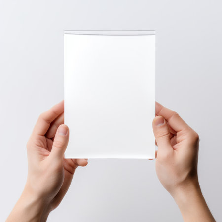 a photo of women hands holding a white paper on a white background (sd7088804) showcases the neo-geo minimalism style. the image captures unpolished authenticity and features soft lighting for portraits. the use of glass as a material, focus stacking, and rim light adds depth and visual interest. this photo explores themes of collecting and modes of display. ai generatedの素材