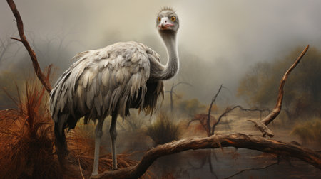 a bird perched on a tree branch, overlooking a serene pond. this captivating photo captures the essence of nature, with detailed feather rendering reminiscent of dino valls' style. the composition showcases the influence of artists like bill gekas and ahmed morsi, while the explosive wildlife and concise brushwork techniques add a touch of intrigue. the image evokes a sense of wonder, like encountering a mythicalの素材