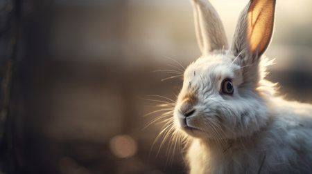 a white rabbit with sharp ears stands out in this backlit photography shot taken with a nikon d850. the light amber and beige tones add to the eerily realistic feel of the image. this close-up shot, created using generative art techniques, was a contest winner. ai generatedの素材