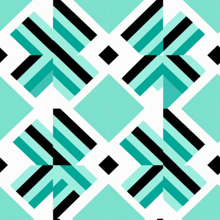 a photo featuring a captivating pattern of turquoise and black squares on a white background. the design showcases intersecting planes, columns, and totems, with overlapping shapes and balanced symmetry. the image is enhanced by luminous shadowing, incorporating native australian motifs and folded planes. ai generatedの素材