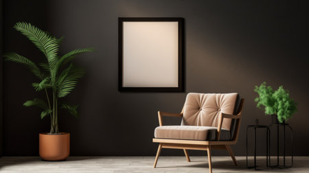 a 3d model showcasing a captivating chiaroscuro effect with a green leaf and a black chair. this atmospheric ambiance is enhanced by the combination of dark brown and light beige tones. the artwork is framed by an artist's frame, while the use of light black and orange adds a touch of vibrancy. the flat shading technique and bold black and white contrasts create a visuallyの素材