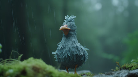 the photo captures a scene from disney's "the chicken and the mouse" in the rain, beautifully rendered in cinema4d. the transcendent nature of the image, reminiscent of national geographic photos, showcases the raw character of the gray and emerald surroundings. the spiky mounds add an intriguing element to the composition, creating a unique and captivating atmosphere. this photo perfectly embodies the essence of "duckcore.", aiの素材