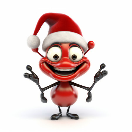 christmas ant cute animated character, in the style of humorous imagery, made of rubber, daz3d. this creative commons attribution features igbo/ibo art influence, with lively facial expressions. perfect for adding a touch of fun to your holiday decorations. get ready to embrace the festive spirit with this adorable drugcore-inspired ant. ai generatedの素材