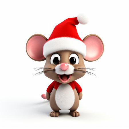 santa mouse christmas image isolated on white. this playful caricature, digitally enhanced in the style of ray tracing, features a kawaii santa mouse. with eye-catching details and a touch of caninecore, this vray tracing artwork is perfect for adding a festive touch to your holiday designs. ai generatedの素材