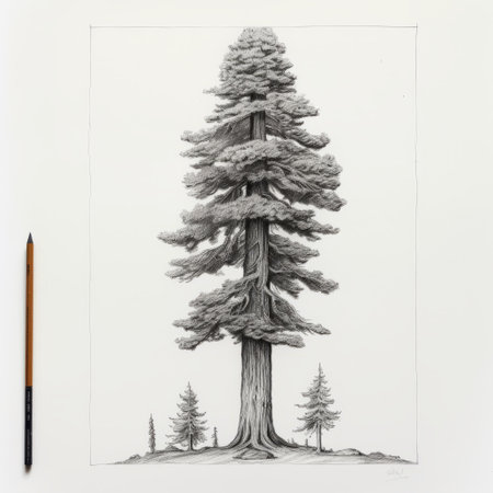 pencil drawing of a tree with an eraser, showcasing a unique blend of styles including gigantic scale, detailed character illustrations, hyper-realistic sculptures, konica big mini, stark minimalism, and california plein air. the intricate details and meticulous character design make this artwork a captivating masterpiece. ai generatedの素材