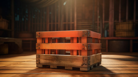 wooden crates and cages are arranged on the ground, creating a rustic charm in this sunny day scene. the photo, in the style of light red and amber, showcases a photo-realistic still life with a touch of dark orange and light indigo. taken by charles spencelayh, the image is beautifully lit with softbox lighting, capturing the intricate details of the wooden textures. this 32k uhdの素材
