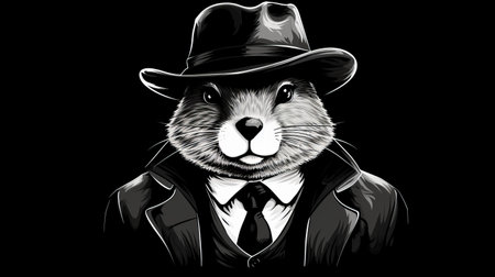 a rabbit wearing a suit is depicted in this vector illustration. the design is inspired by film noir style, showcasing hyperrealistic wildlife portraits. it follows the artistic influences of the vancouver school and frogcore, resulting in a high-quality photo with dark proportions. ai generatedの素材