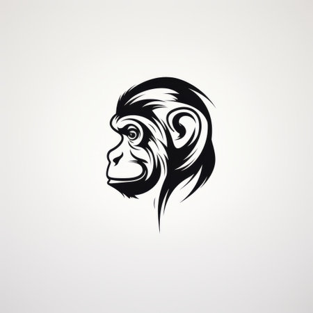 monkey portrait with black and white outlines on a gray background. the flowing silhouettes and minimalistic simplicity give this high-resolution image a bold and striking appearance. the bold calligraphic marks and classic tattoo motifs add to its unique charm. perfect for those who appreciate the beauty of simplicity. ai generatedの素材