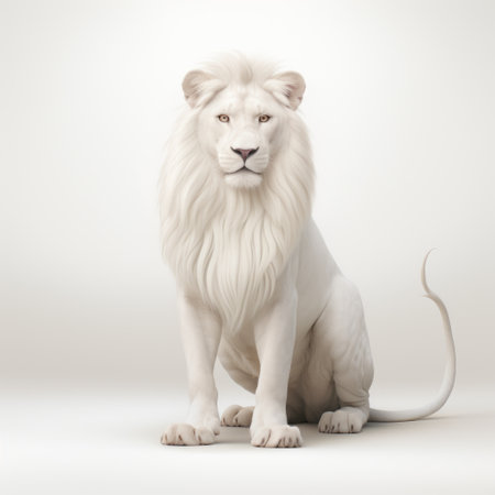 3d white lion rendered in unreal engine, daz3d, and minimal retouching. this realistic rendering showcases the majestic lion in exquisite detail. isolated on a beige background, the white lion stands out, creating a captivating visual. the use of white background enhances the focus on the lion, making it a stunning piece of art. ai generatedの素材