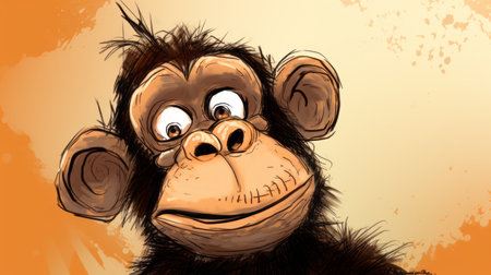 a playful monkey, depicted in a speedpainting style reminiscent of artists todd nauck, rupert bunny, and filippo brunelleschi, gazes out at the crowd with a mischievous expression. this digital artwork combines elements of comic art and showcases various digital art techniques. ai generatedの素材