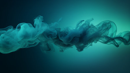 a mesmerizing photo featuring dark blue smoke with white highlights against a dark background. the image showcases intricate minimalism with sinuous lines, reminiscent of translucent water. the style combines light teal and dark navy hues, creating a captivating visual effect. the composition incorporates elements of photobashing, resulting in a stunning display of dark teal and light green colorscapes. ai generatedの素材