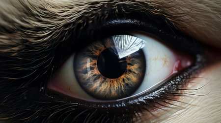 the dog's eye, with its long brown lashes, is captured in this ultra-high-definition image. the photo showcases the realistic depiction of the eye using vray tracing and photo-realistic techniques. the nature-inspired imagery highlights the detailed rendering and explosive pigmentation, creating a visually stunning and lifelike portrayal. ai generatedの素材