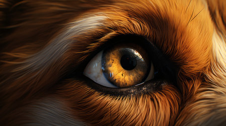 abstract dog face eye by eqanime on deviantart. this photorealistic landscape-style image showcases a hyper-realistic depiction of a dog's eye. the light brown and orange tones add depth and intensity to the detailed hunting scenes and hyper-realistic bird studies. with its 8k 3d resolution and intricate character design, this artwork is a captivating visual experience. ai generatedの素材