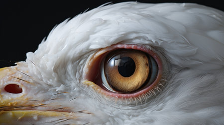 a large bird with a bright golden eye is depicted in this intense close-up photo. created in the style of zbrush and inspired by the works of alessio albi, the image showcases hyper-realistic details. the bird's white and indigo feathers stand out against the background, creating a visually striking composition. this photo captures the essence of pigeoncore and showcases the capabilities of ue5. ai generatedの素材
