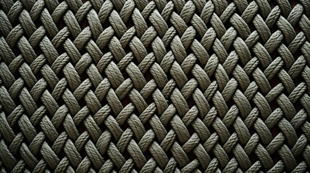 a close-up photo of a symmetrical grid rope texture, featuring a captivating composition in dark beige and gray. the rope is made of rubber, giving it a unique texture. the colors of light green and dark crimson, along with dark bronze and light beige, add visual interest to the image. captured with a 35mm lens. ai generatedの素材
