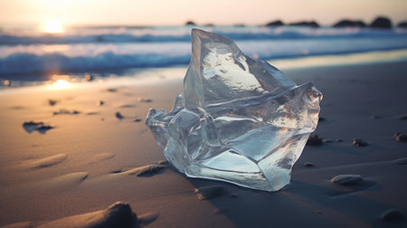 a large and white piece of ice, resembling dreamlike symbolism, captured in a tilt-shift style. this ocean academia-inspired photograph showcases artifacts of online culture. the image is in ultra-high definition (uhd), displaying a beautiful contrast between light sky-blue and dark amber hues. shot with a sony alpha a7 iii. ai generatedの素材