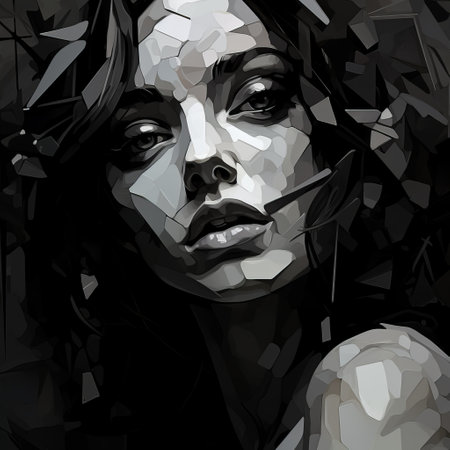 abstract artist niheishas showcases their talent in this captivating photo. with a style that combines aggressive digital illustration and dramatic black and white portraits, niheishas creates a unique visual experience. the use of faceted shapes, palette knives, and digital art techniques adds depth and texture to their illustrations, resulting in a realistic portrayal that is both striking and thought-provoking. ai generatedの素材