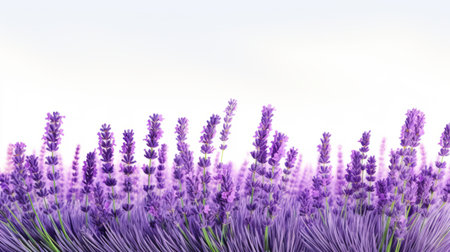 a lavender bouquet is beautifully showcased against a white background in this stock photograph. the image features a realistic hyper-detailed rendering, capturing the luminist landscapes of the french countryside. the vibrant colors of light indigo and red are digitally enhanced, creating a romantic atmosphere. this captivating photo has won a contest for its stunning composition. ai generatedの素材