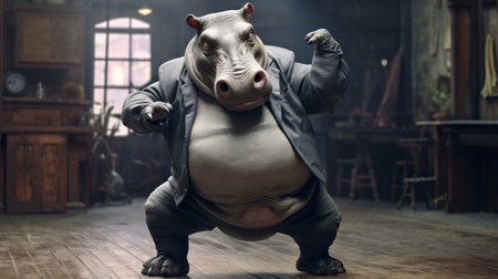 a photo featuring a collection of hippo graphics and illustrations, rendered in the style of unreal engine. these celebrity portraits showcase unique personalities, with a touch of gritty urban realism. created using daz3d, this image also incorporates elements of optical illusion and edgy political commentary. the selective focus adds depth and visual interest to the composition. ai generatedの素材