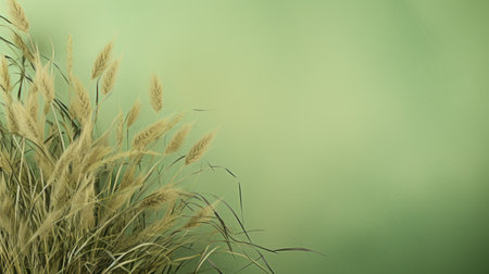 grass growing near a green background in front of a window, featuring soft, blended colors and detailed feather rendering. the image showcases soft focal points with light brown and teal hues, reminiscent of the song dynasty. the smokey background adds a touch of mystery, while the overall composition exudes a sense of color field minimalism. ai generatedの素材