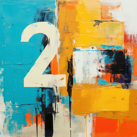 the painting "two and a half" is a vibrant and contemporary piece of art inspired by the number 2. created in the style of teal and orange, this artwork draws influence from artists such as dmitry spiros and ryan hewett. with its colorful graphic elements and industrial aesthetic, this painting showcases the beauty of contemporary scandinavian art. available in 32k uhd resolution, it is aの素材