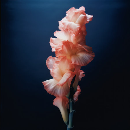 a flower on a metal plate, captured in the style of fujifilm fujicolor c200, showcases a beautiful combination of light pink and indigo hues. the organic formations and naturalistic poses of the flower give it a tropical baroque feel. the image was taken using a long lens, resulting in a composition reminiscent of the works of rubens. ai generatedの素材