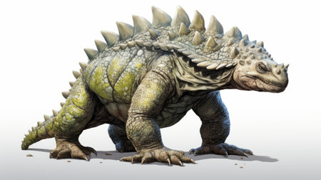 an animator's illustration of a realistic and hyper-detailed dinosaur is depicted in this image. the artwork showcases the salvagepunk style with heavy shading, reminiscent of the renowned artist adi granov. the dinosaur is portrayed in a full-body pose, complemented by subtle coloring. ai generatedの素材