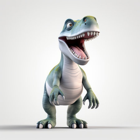 animation dinosaur 3d model on a light white background. the image showcases lively facial expressions and character caricatures in a sketchfab style. the color palette includes white, gray, dark navy, and light green. the image has been digitally enhanced to enhance its visual appeal. ai generatedの素材