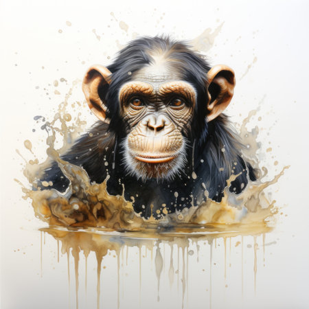 a stunning 8k 3d wildlife painting captures the essence of a monkey gracefully positioned under a cascading waterfall. the artwork showcases intricate details, including splatters, in a mesmerizing gold and beige color palette. with minimal retouching, the hyper-realistic portrait exhibits masterful ink work and symmetrical composition, resulting in a visually captivating uhd image. ai generatedの素材