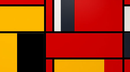the red, yellow, and black square paintings by arthur rena rene mccrean are digitally enhanced works of art in the style of digital constructivism. with a resolution of 3840x2160, these minimalistic and symmetrical pieces showcase grandiose color schemes reminiscent of the iconic de stijl movement. these paintings are truly iconic works of art history. ai generatedの素材