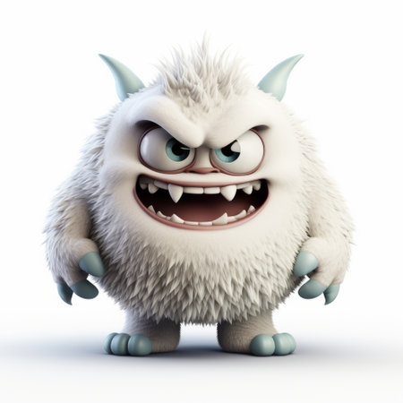 a monster with a big mouth is depicted in this image, set against an isolated background. the artwork is done in the style of ambient occlusion, featuring furry elements in light white and light beige tones. with a resolution of 32k uhd, this punctuated caricature showcases inventive character designs with an icepunk twist. ai generatedの素材