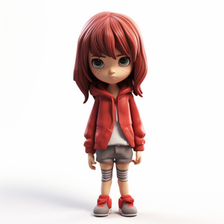 a red-haired girl with glasses is captured in a photo, dressed in a green shirt and gray pants. the image showcases a unique style reminiscent of luminous 3d objects and charming anime characters. the color palette features shades of light red and red, while the use of konica big mini and colab techniques adds a layered depth to the composition. the photo exudes a senseの素材