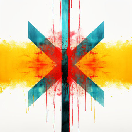 the artwork captures a vibrant rainbow crossing a white space, showcasing aquamarine and amber hues. the high contrast and symmetric compositions add depth to the graffiti art style. inspired by jarek kubicki, the crossed colors of red and cyan create a visually striking and captivating image. ai generatedの素材